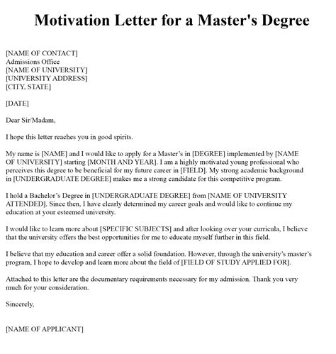 letter of motivation master program example