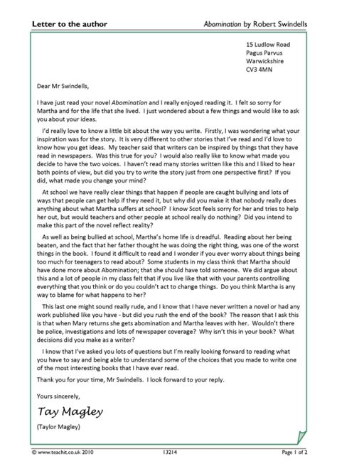 letter to an author example