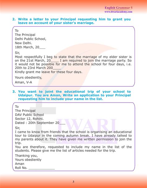 letter writing questions for class 5