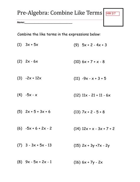 like terms examples with answers class 7