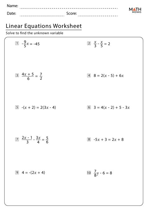 linear equations examples grade 8