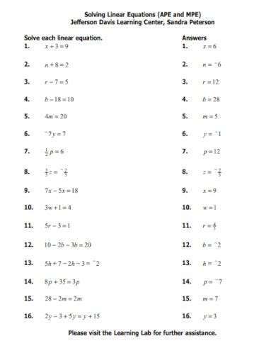 linear equations examples pdf