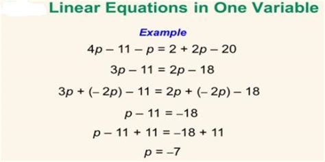 linear equations in one variable examples with solutions