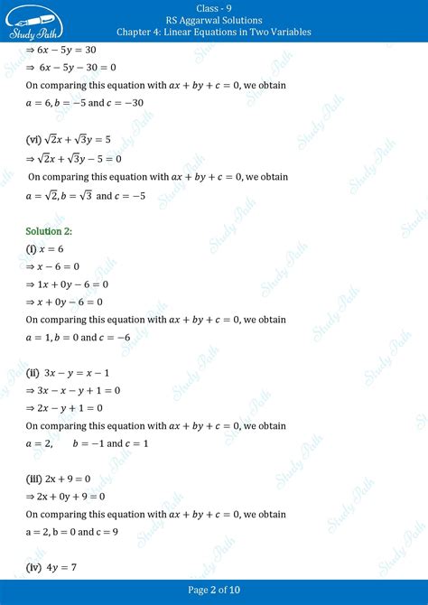 linear equations in two variables class 10 solutions rs aggarwal