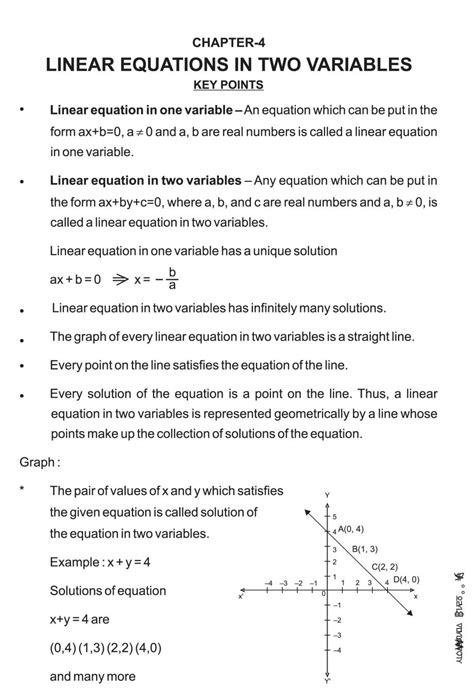 linear equations in two variables class 9 notes pdf download