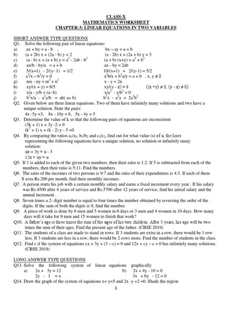 linear equations in two variables class 9 pdf old edition