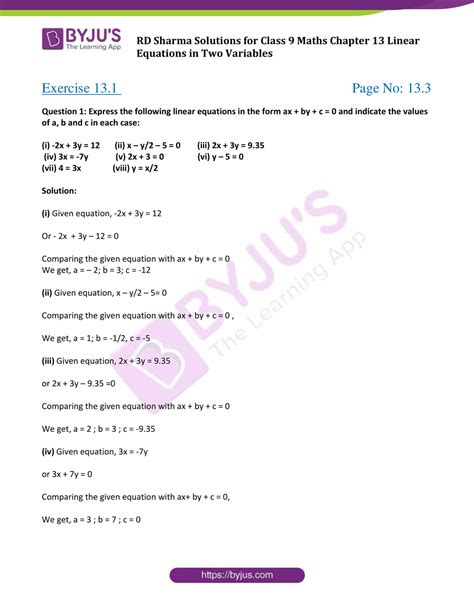 linear equations in two variables class 9 practice questions with answers