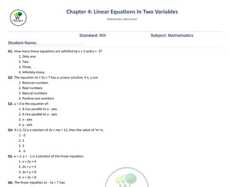 linear equations in two variables class 9th mcq