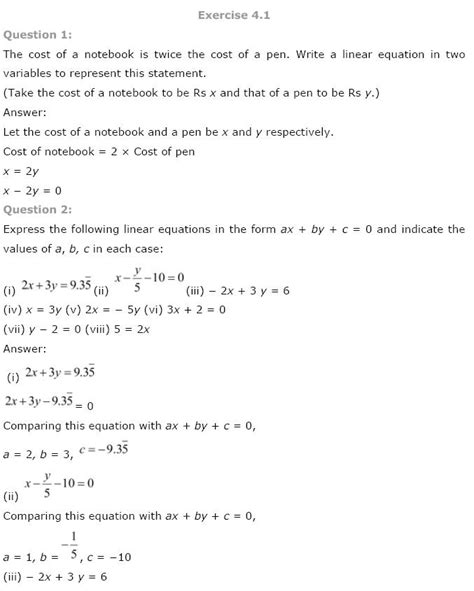 linear equations in two variables class 9th ncert