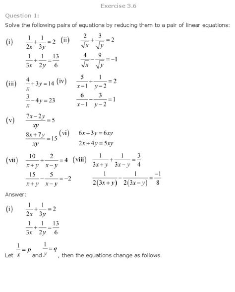 linear equations in two variables examples class 10