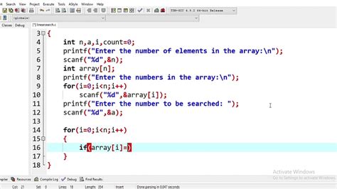 linear search program code in c