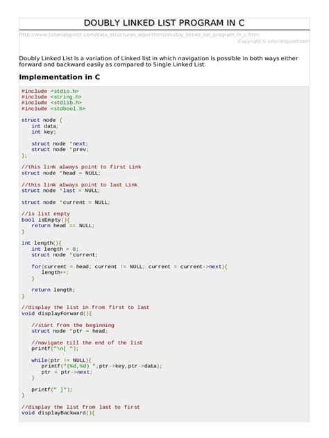 linked list program in c pdf