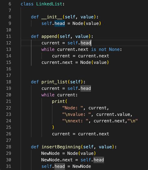 linked list python code example