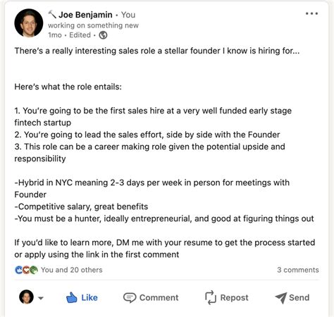 linkedin first post examples