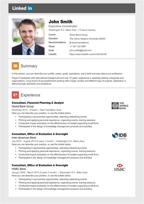 linkedin profile on resume example