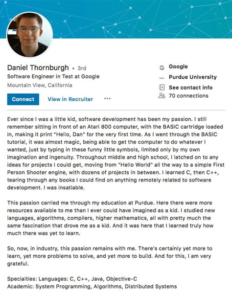 linkedin profile summary for freshers examples