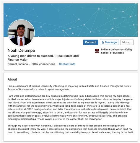 linkedin summary examples college student