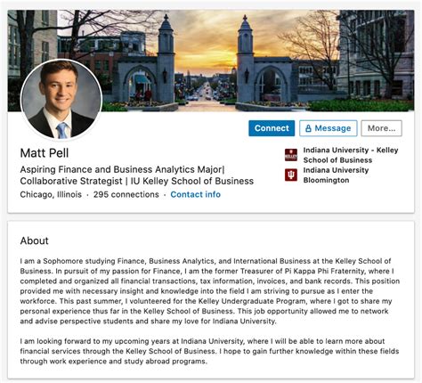 linkedin summary examples for college students