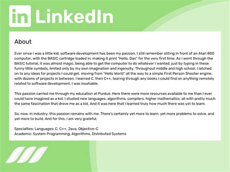 linkedin summary for software engineer