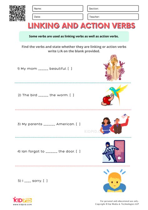 linking verb and action verbs exercises
