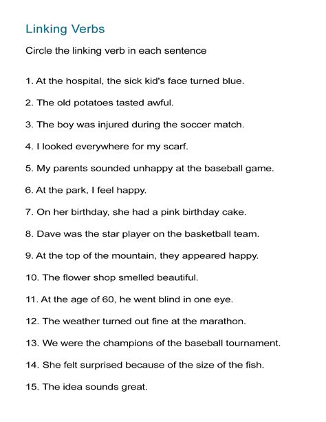 linking verbs exercises pdf