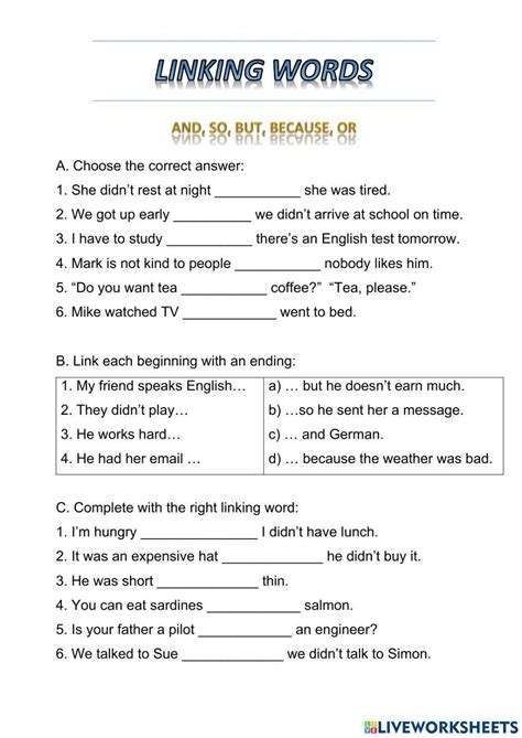 linking words exercises pre intermediate