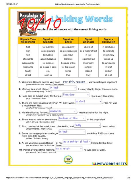 linking words exercises pre intermediate pdf