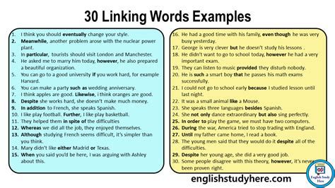 linking words with examples sentences