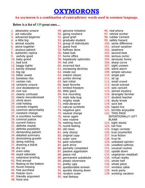 list 10 examples of oxymoron