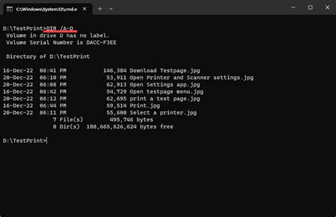 list all files in a directory command prompt