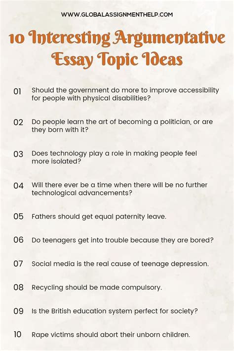 list down 3 examples of argumentative essay topics