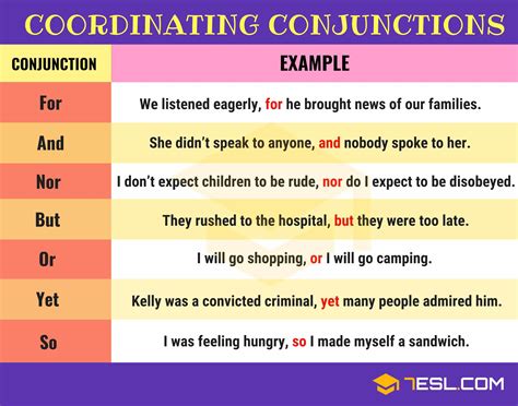 list five examples of conjunction