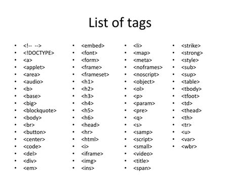 list of all html tags and attributes with examples pdf