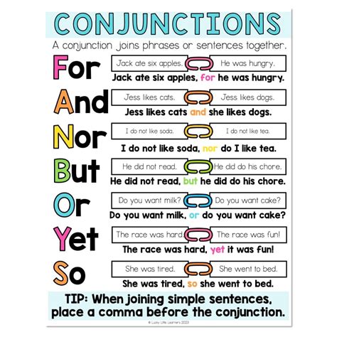 list of conjunctions for grade 4