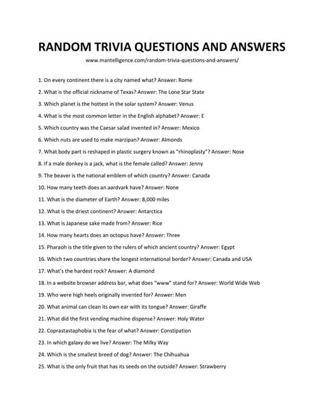 list of easy trivia questions and answers
