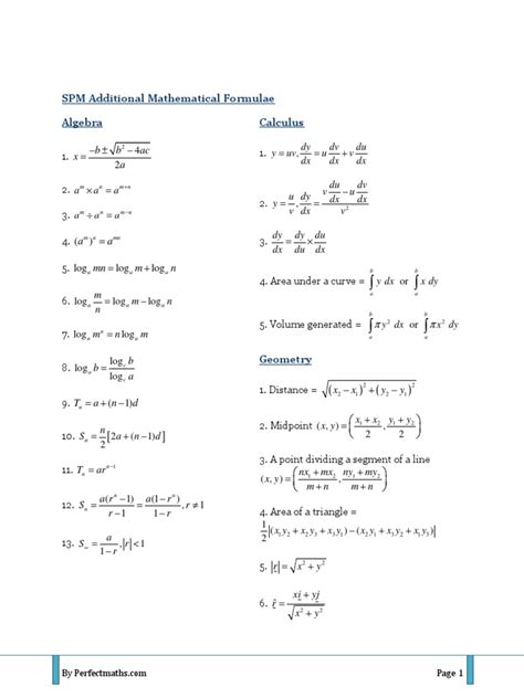 list of formula additional mathematics spm