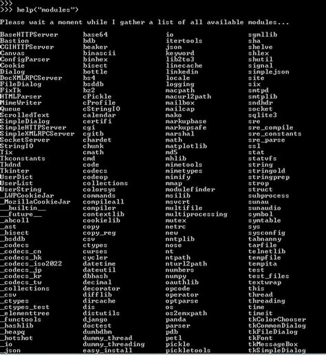 list of modules in python command