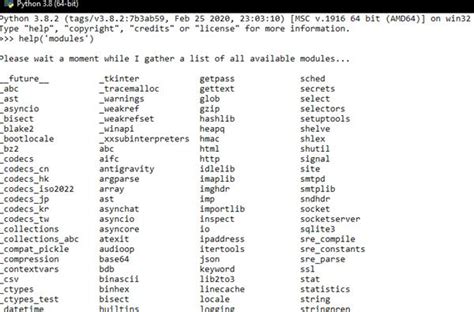 list of modules in python standard library