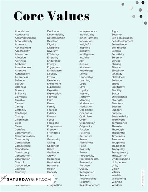 list of morals and values pdf