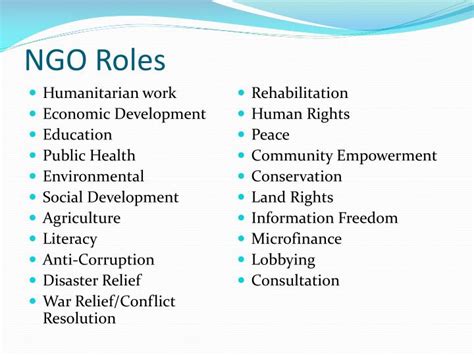 list of ngos and their functions