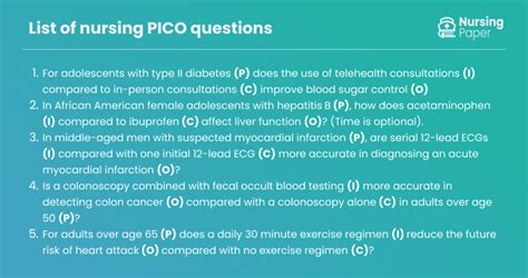 list of pico questions for emergency nursing