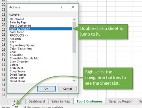 list of tabs in excel