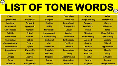 list of tone words with definitions