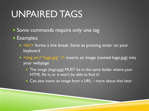 list of unpaired tags in html with examples