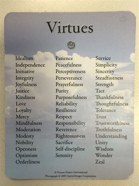 list of virtues and values