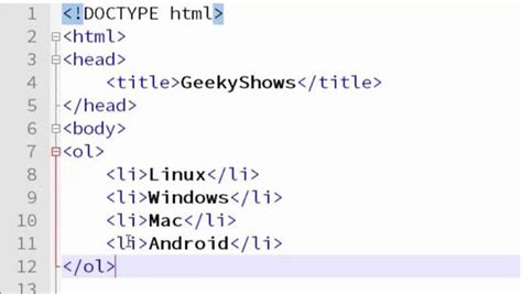 list tags in html with example