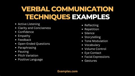 list the different types of verbal communication with examples