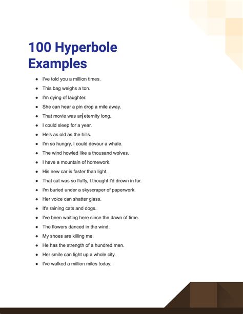 list the examples of hyperbole