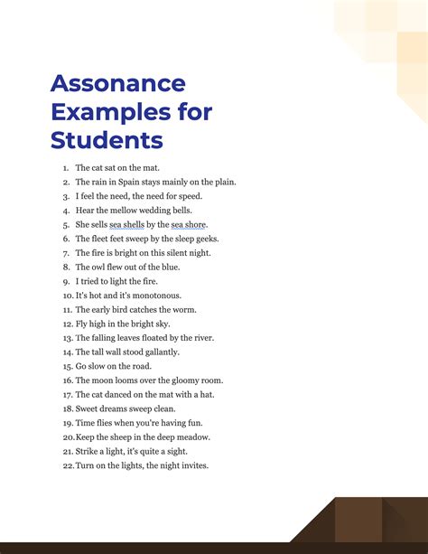 list three examples of assonance