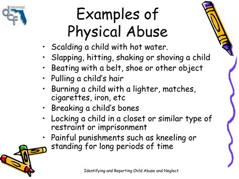 list three examples of physical abuse
